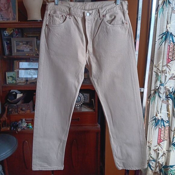 Vintage Men's Levi's 501 Jeans 34x31 Fit 1990's Sand Denim Made USA Buttonfly - Picture 3 of 10